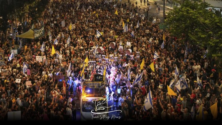 Thousands protest the Israeli government’s decision to expand the Gaza conflict in Tel Aviv